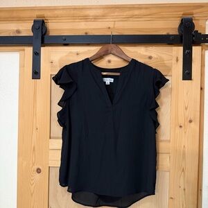 Calvin Klein Black Flutter Sleeve V-Neck Top